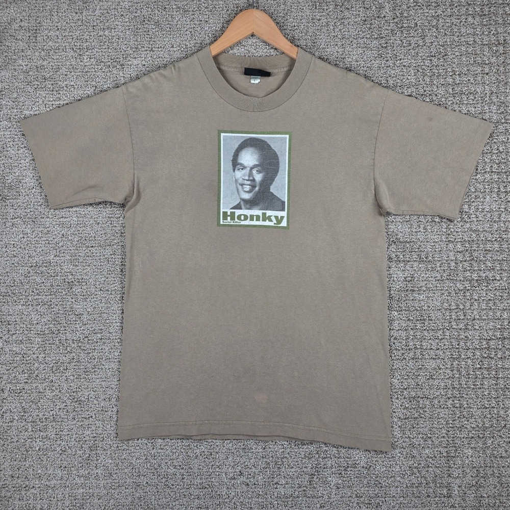 RARE Vintage Serial Killer OJ Simpson Honky T Shirt Mens Large Tan‎ Graphic Tee